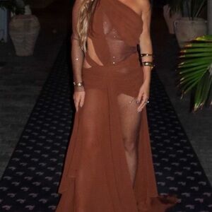 Fashion Nova Brown Sheer Maxi Dress